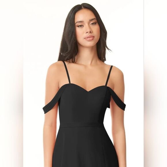 Azazie Aaron Black A-Line Off the Shoulder Chiffon Convertible Dress Size 2 NWT‎ - Picture 2 of 10